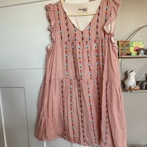 Savanna Jane Red and White Striped Dress with Embroidery